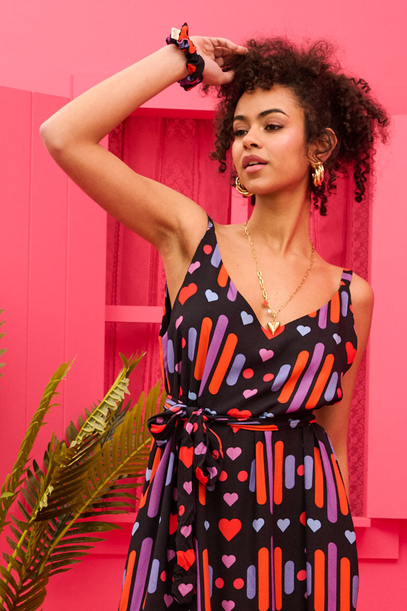 Athena Dress Vis Black Game Hearts Φόρεμα με Ζώνη & Τσέπες Petit Boutik