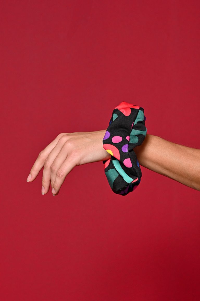 Black Mexican Flowers Scrunchie XXLarge Σούρα Μαλλιών Petit Boutik