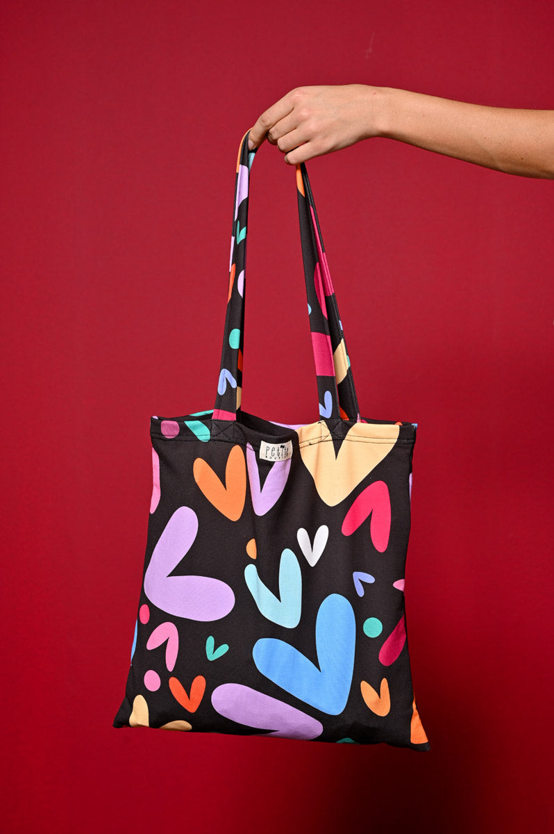 Black Multi Hearts Tote Bag Petit Boutik
