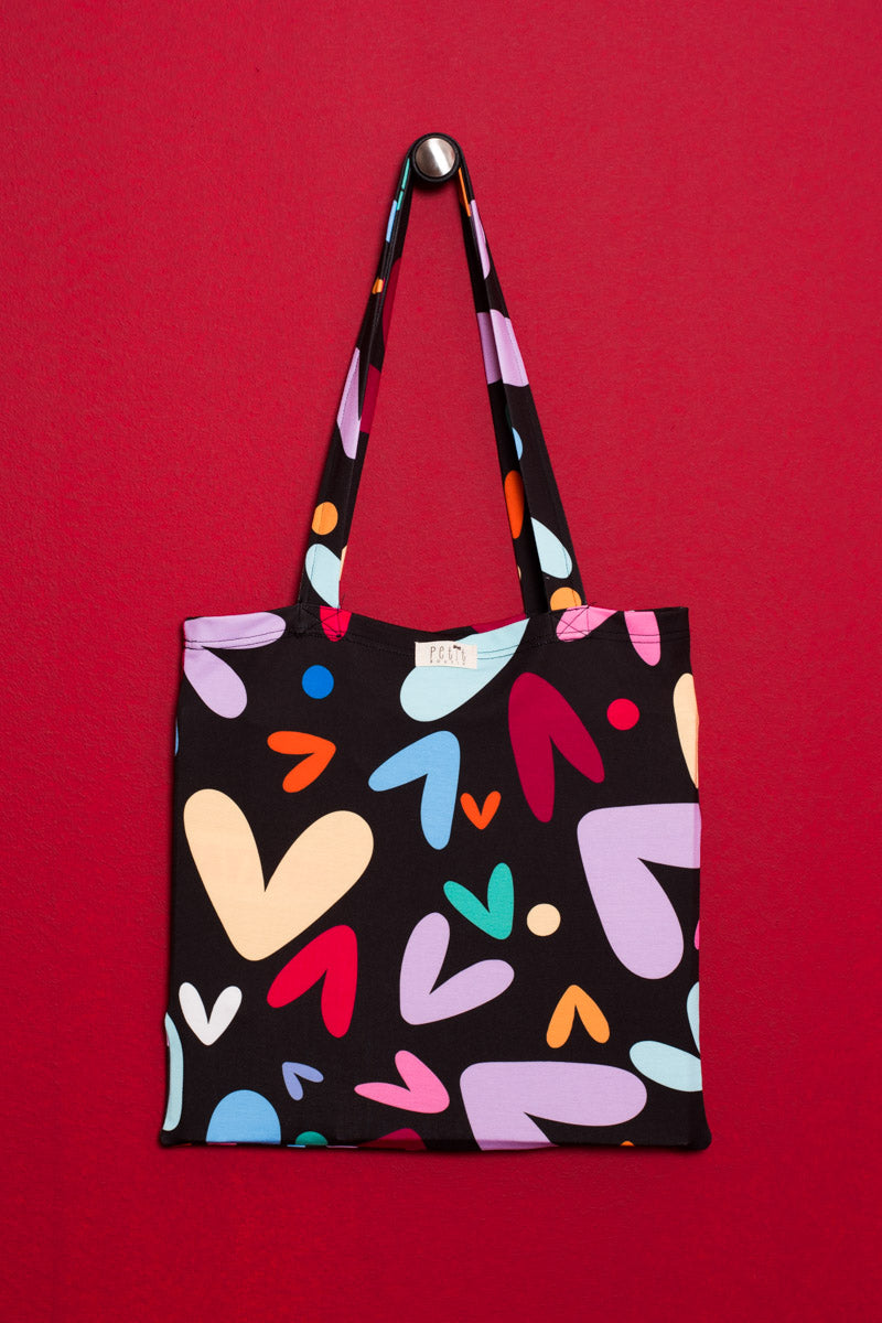Black Multi Hearts Tote Bag Petit Boutik