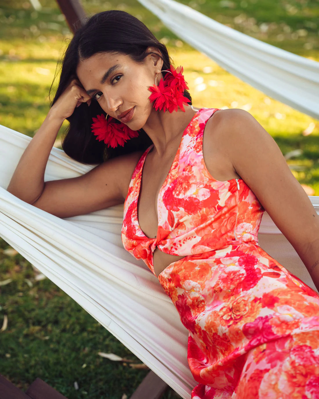 SUNSET DREAM MIDI SATIN DRESS