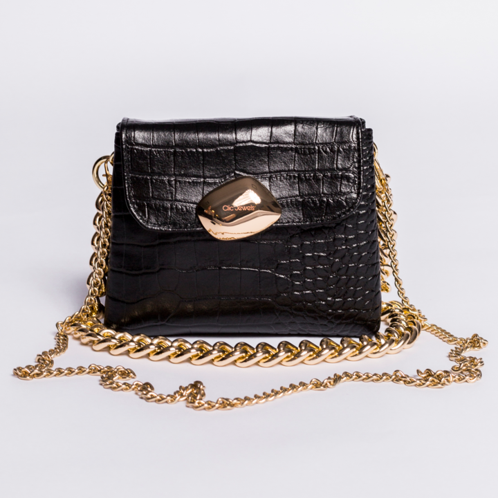 Black Croco Minibag (Gold details)