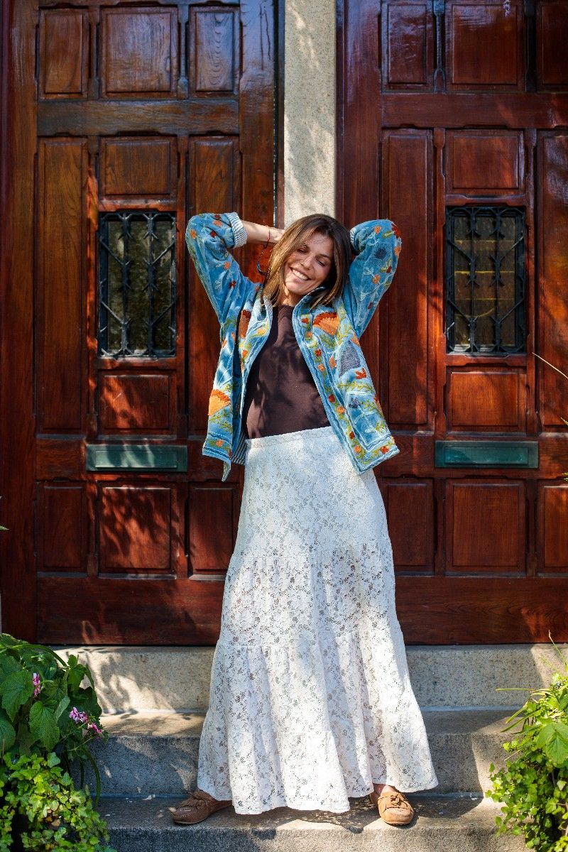 Embroidery Jacket – Light Blue with Refined Floral Suzani Embroidery