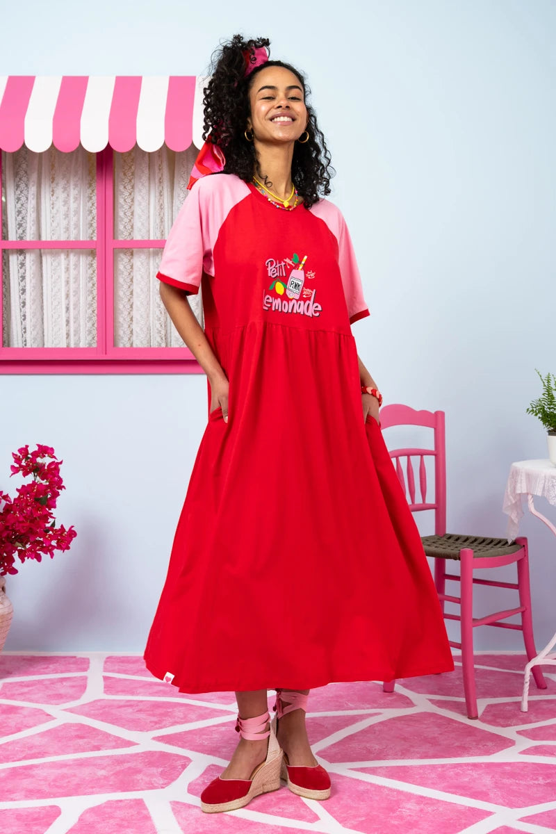Kali Reglan T-shirt Long Dress Κόκκινο “Petit Lemonade” Κοντομάνικο Φόρεμα Petit Boutik