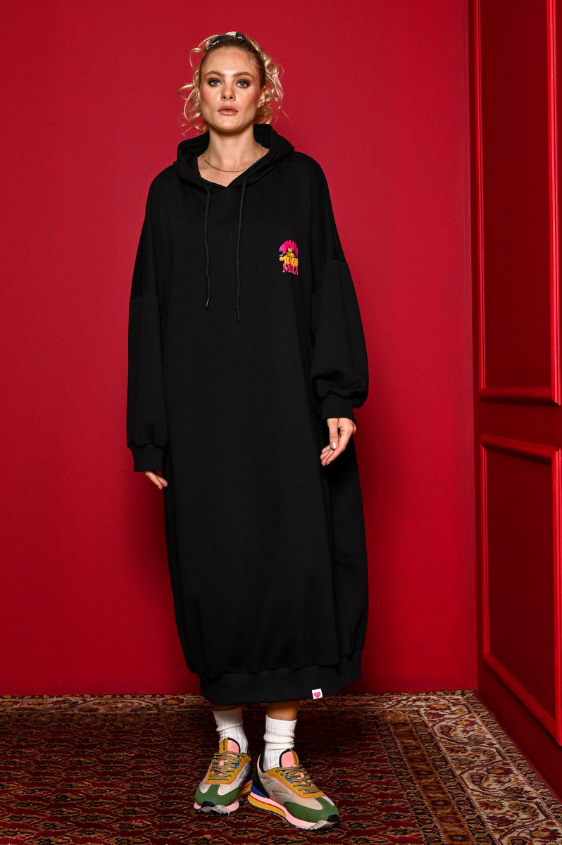 Kely Hoodie Dress “Σήμερα θα Είναι μια Τέλεια Μέρα” Black Φούτερ Φόρεμα με Τσέπες Petit Boutik