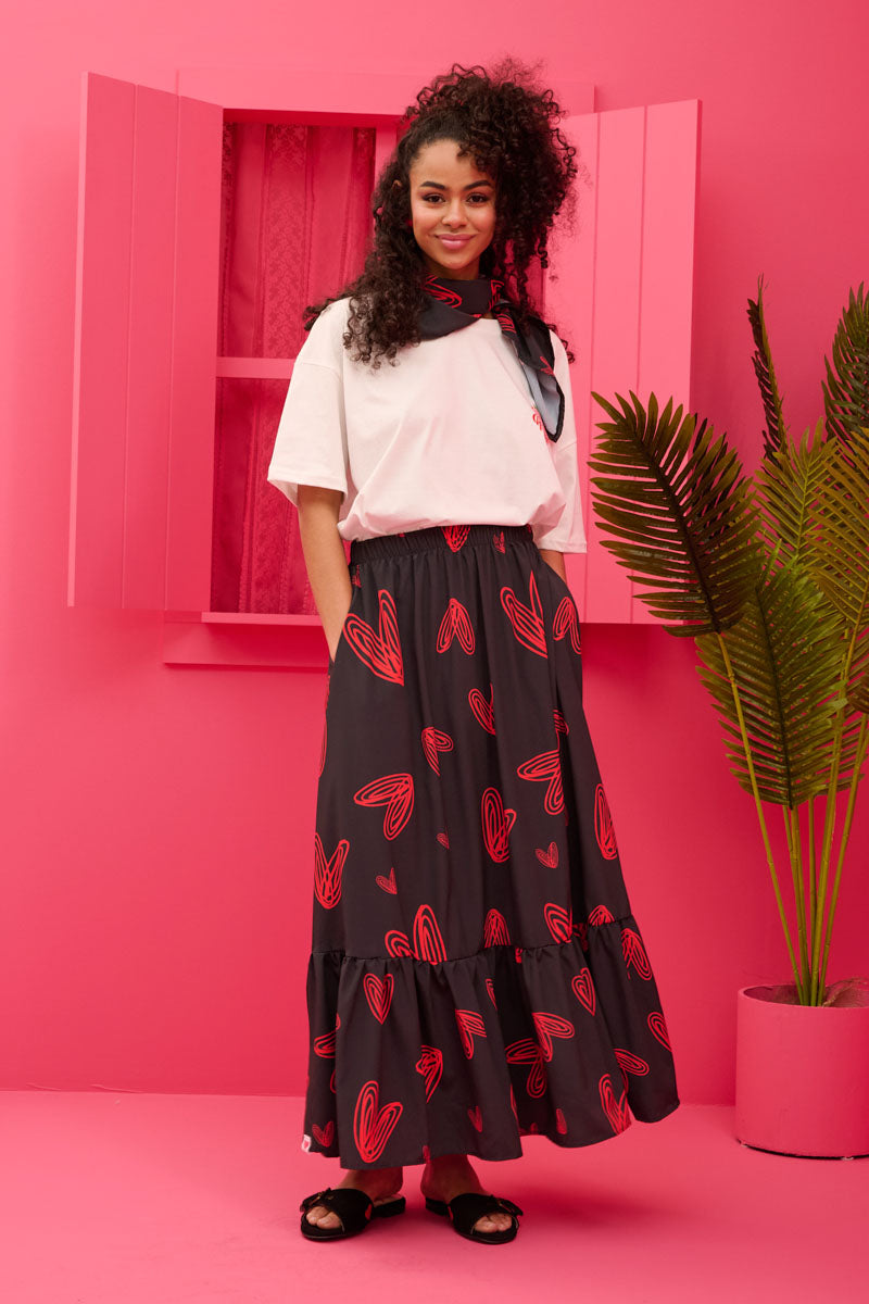 Kiara Skirt Black Red Hearts Φούστα Petit Boutik