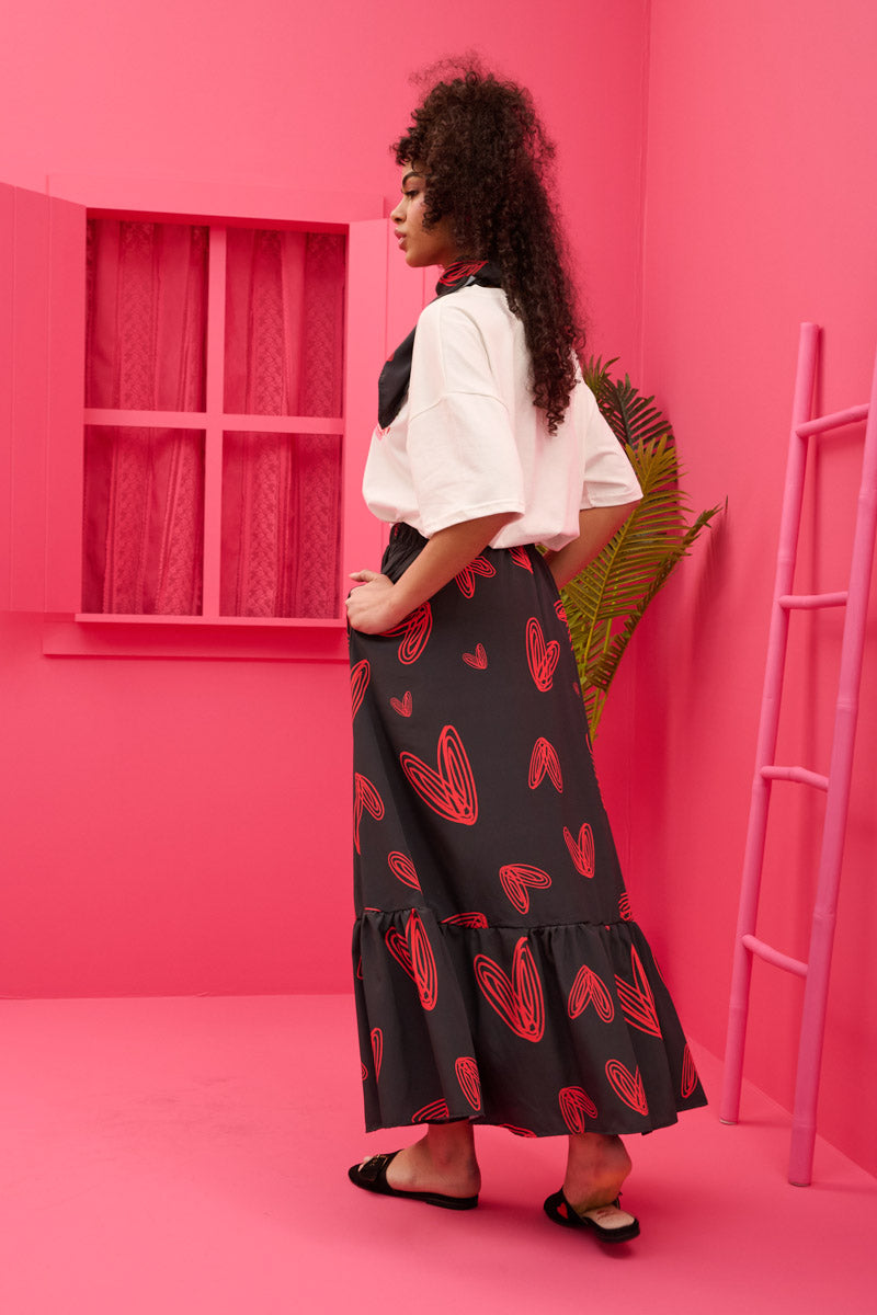 Kiara Skirt Black Red Hearts Φούστα Petit Boutik