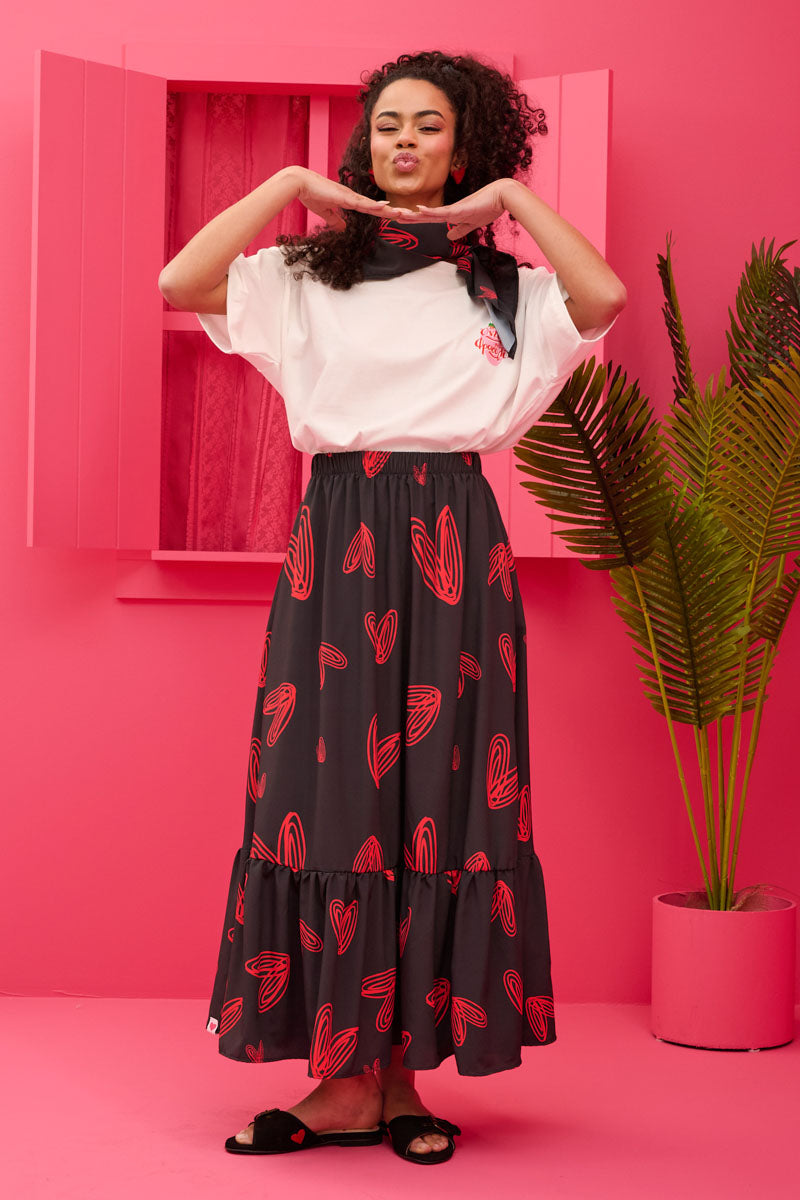 Kiara Skirt Black Red Hearts Φούστα Petit Boutik