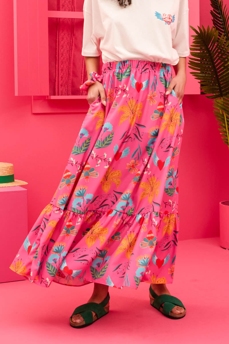 Kiara Skirt Hot Pink Floral Φούστα Petit Boutik