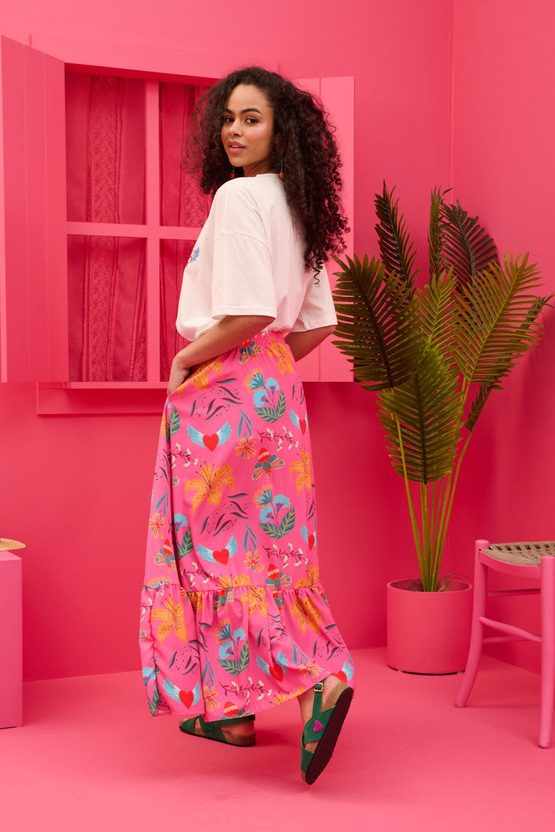 Kiara Skirt Hot Pink Floral Φούστα Petit Boutik