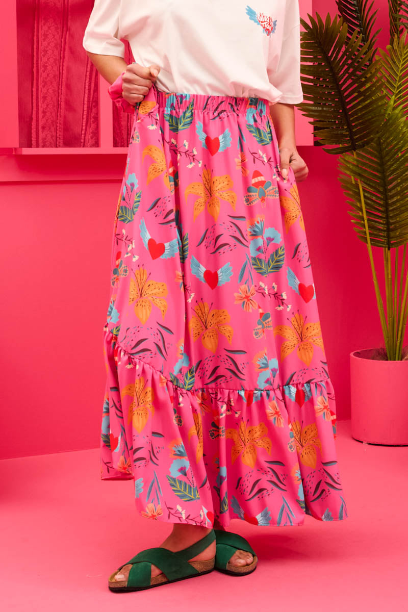 Kiara Skirt Hot Pink Floral Φούστα Petit Boutik
