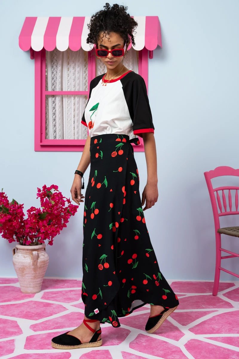 Klara Wrap Skirt Vis Black Cherries Δετή Φούστα Petit Boutik