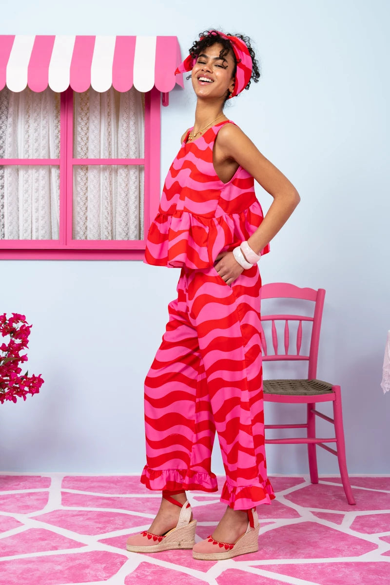 Jo Pants Frill Pink Red Waves Παντελόνα με Τσέπες Petit Boutik