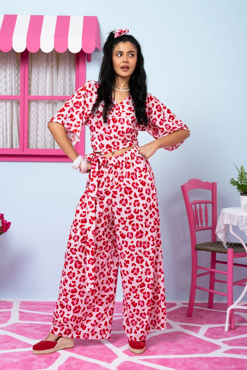 Lora Pants Pink Leopar Παντελόνα με Τσέπες Petit Boutik