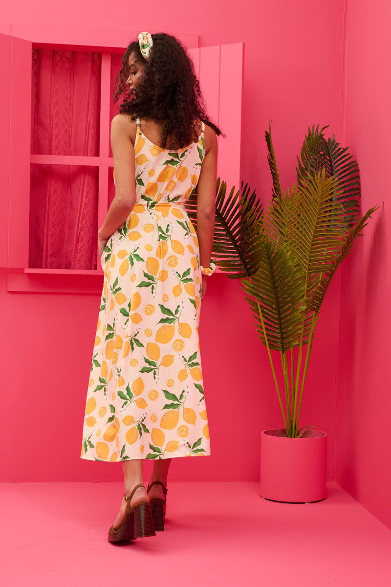Matina Dress Cream Lemons Φόρεμα με Ζώνη & Τσέπες Petit Boutik