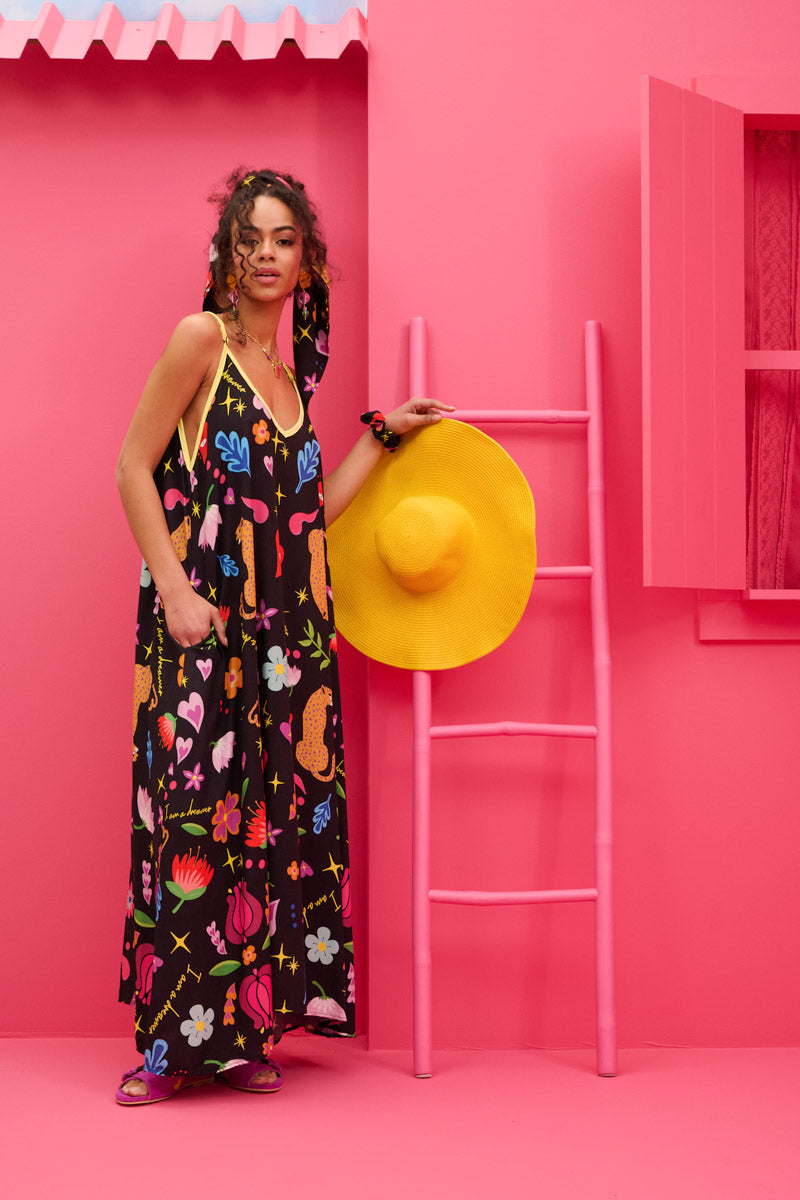 Matina Dress Vis Black Mexican Leopard Φόρεμα με Ζώνη & Τσέπες Petit Boutik