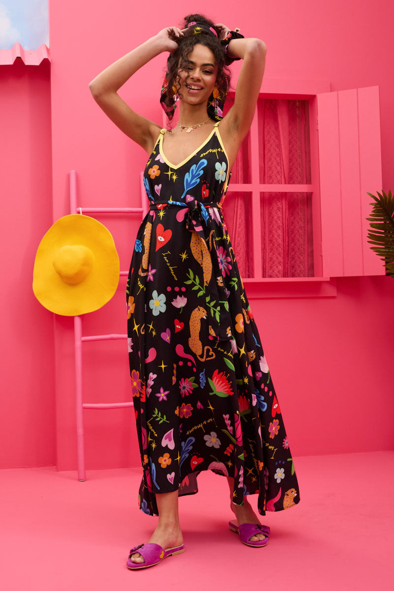 Matina Dress Vis Black Mexican Leopard Φόρεμα με Ζώνη & Τσέπες Petit Boutik
