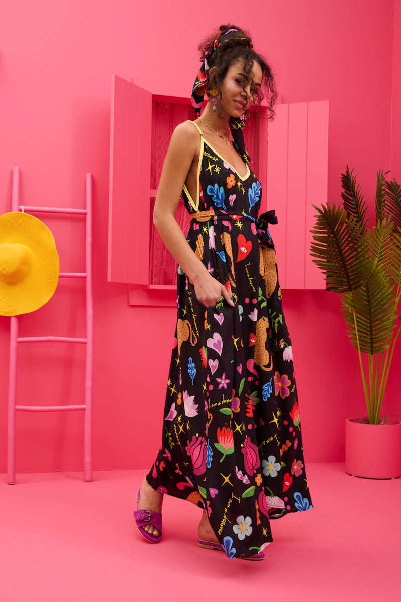 Matina Dress Vis Black Mexican Leopard Φόρεμα με Ζώνη & Τσέπες Petit Boutik
