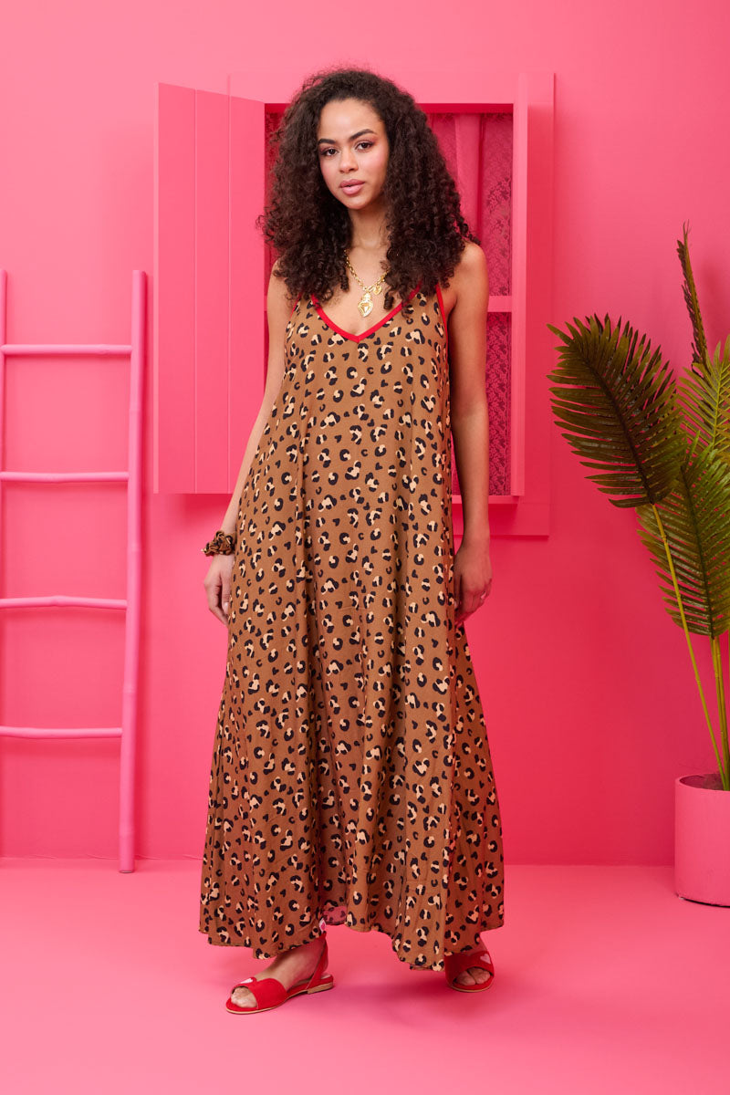 Matina Dress Vis Leopar Animal Print Φόρεμα με Ζώνη & Τσέπες Petit Boutik