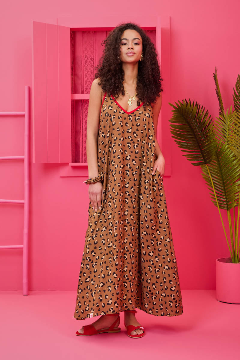 Matina Dress Vis Leopar Animal Print Φόρεμα με Ζώνη & Τσέπες Petit Boutik