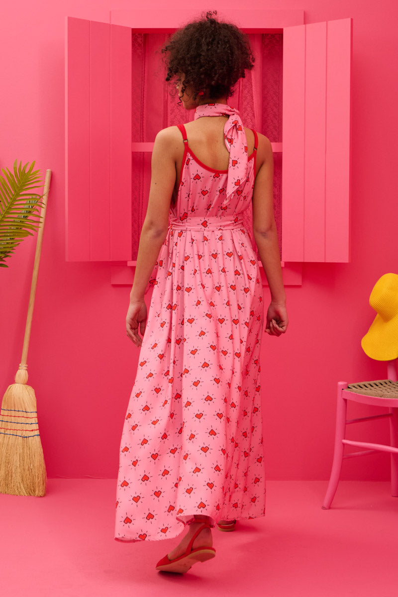 Matina Dress Vis Pink Hearts Pixel Φόρεμα με Ζώνη & Τσέπες Petit Boutik