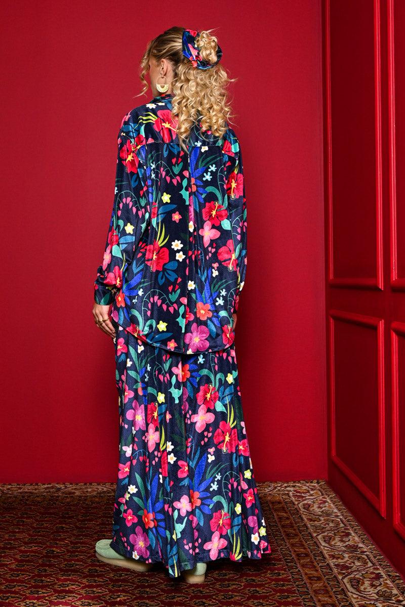 Rio Pants Blue Floral Velvet Παντελόνα με Λάστιχο Petit Boutik