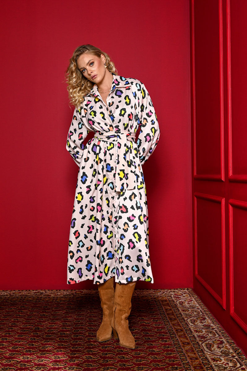 Mina Shirt Dress Multi Leopard Σεμιζιέ Φόρεμα με Τσέπες & Ζώνη Petit Boutik