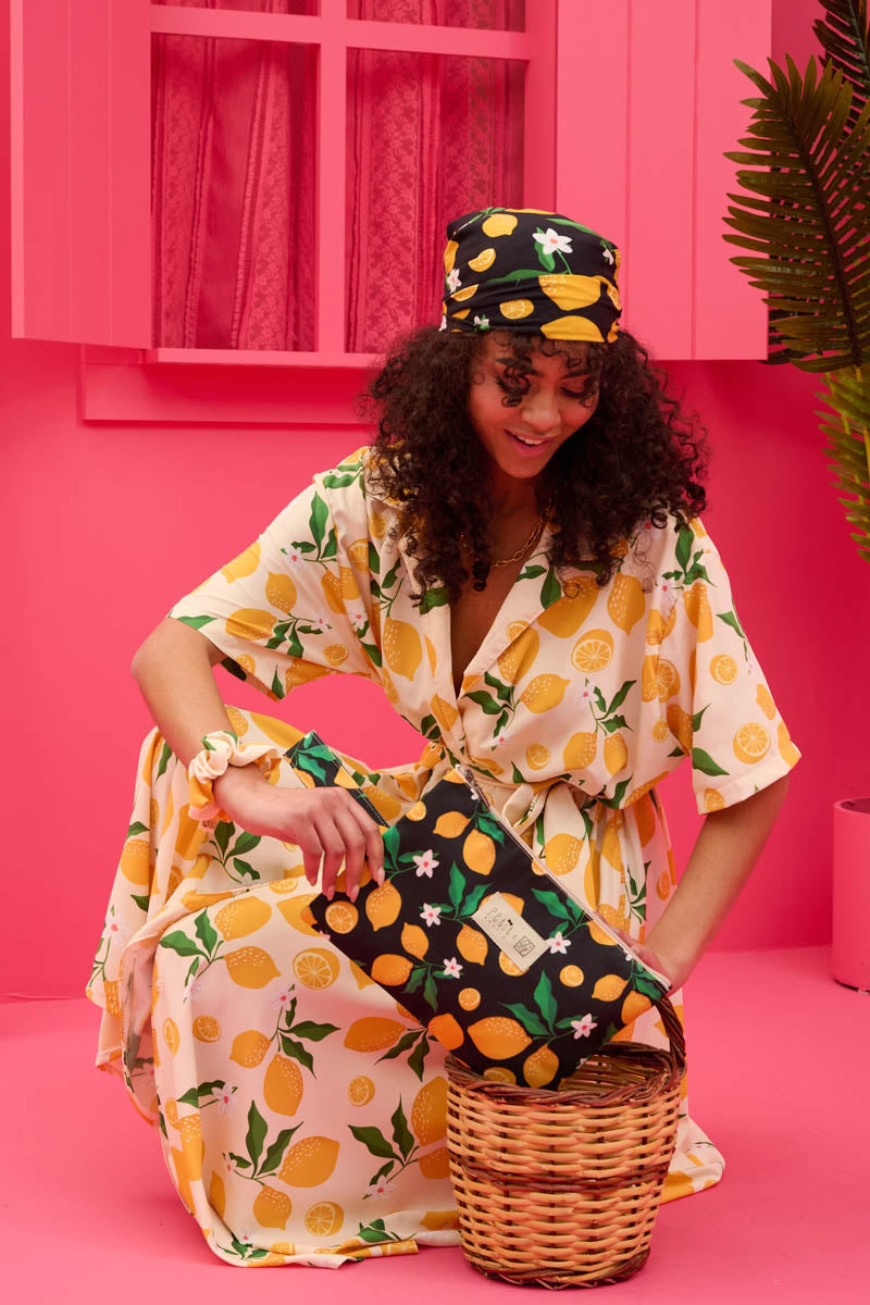 Olia Shirt Dress Cream Lemons Σεμιζιέ Φόρεμα με Ζώνη & Τσέπες Petit Boutik