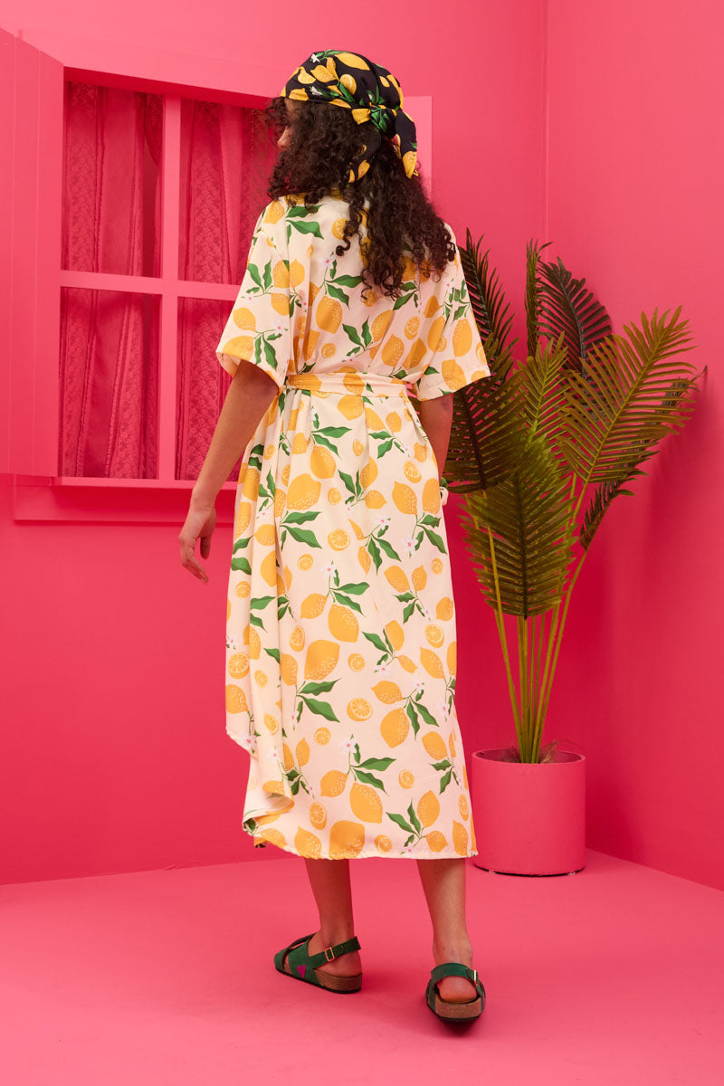 Olia Shirt Dress Cream Lemons Σεμιζιέ Φόρεμα με Ζώνη & Τσέπες Petit Boutik