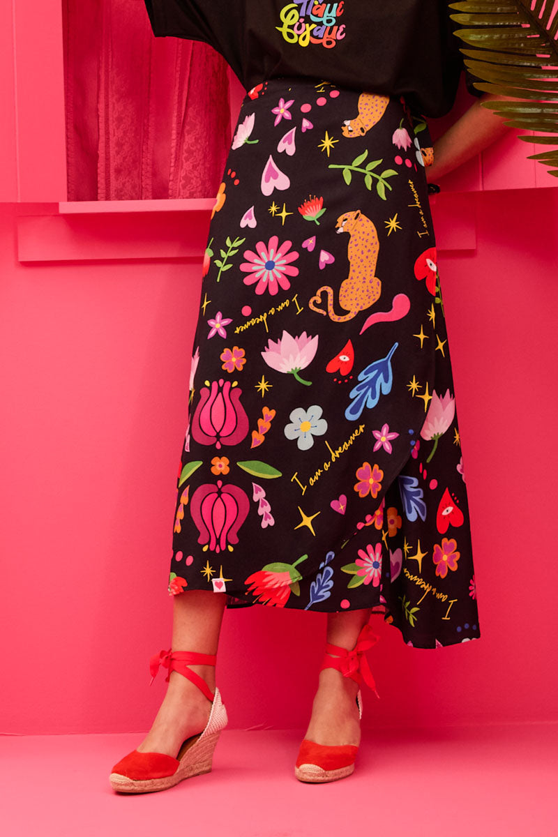 Silia Wrap Skirt Vis Black Mexican Leopard Δετή Φούστα Petit Boutik