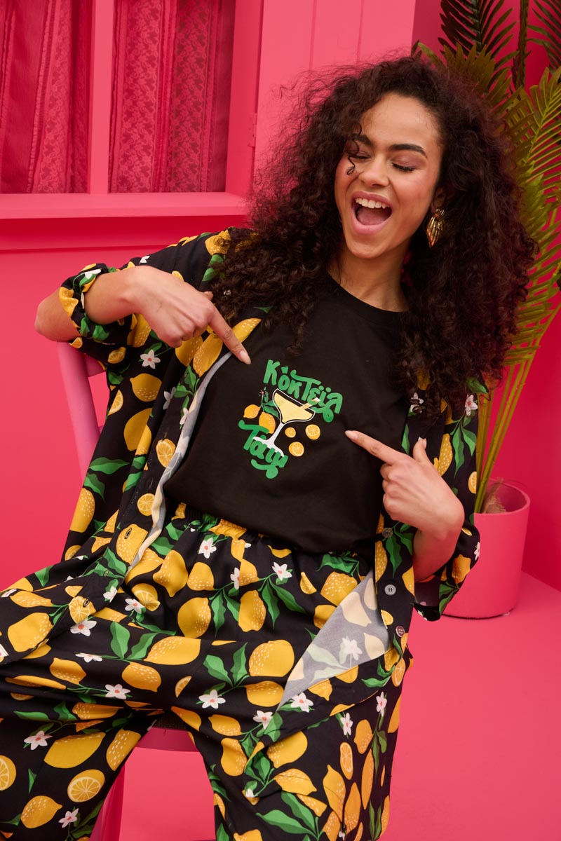 T-shirt Blouse “Cocktail Time” Μαύρο Κοντομάνικο Μπλουζάκι Petit Boutik