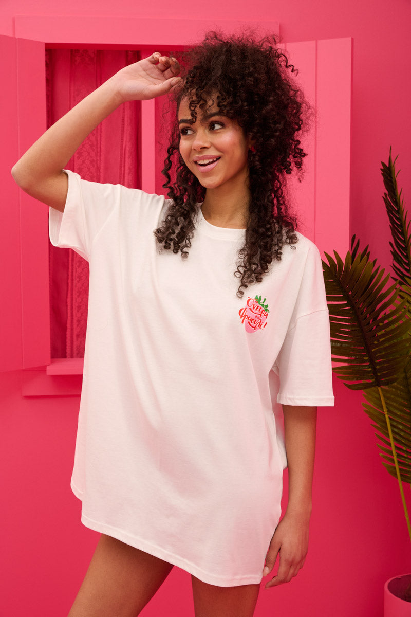 T-shirt Blouse “Όνειρά μου Φραουλί” Άσπρο Κοντομάνικο Μπλουζάκι Petit Boutik