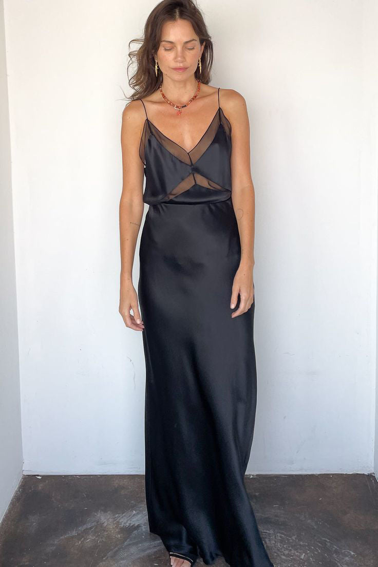 ''Kill Bill'' Black Maxi High Waist Satin Skirt