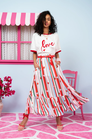 Marea Skirt Vis Multi Stripes Strawberries Color Φούστα Petit Boutik