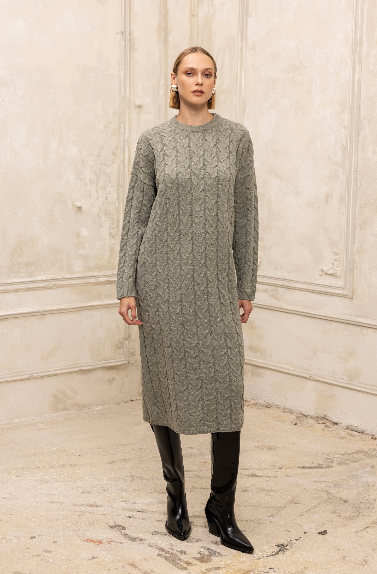 Hygge Midi Knit Dress Light Chaki