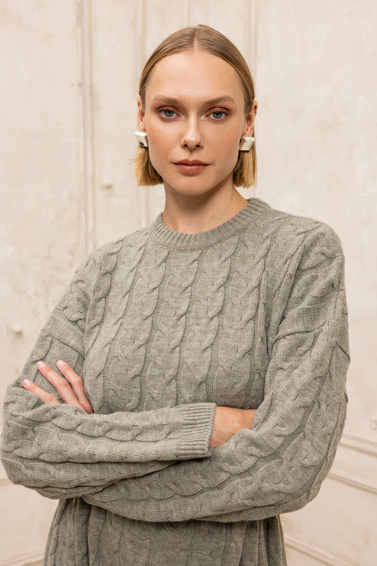 Hygge Midi Knit Dress Light Chaki