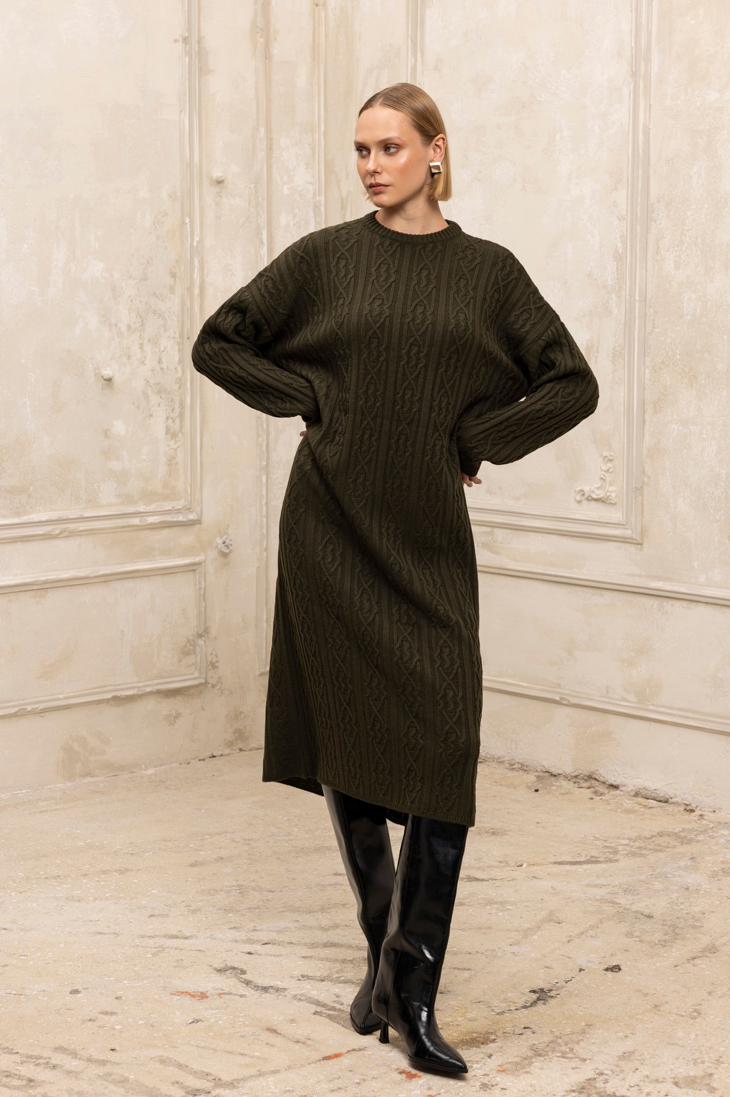 Hygge Midi Knit Dress Brown