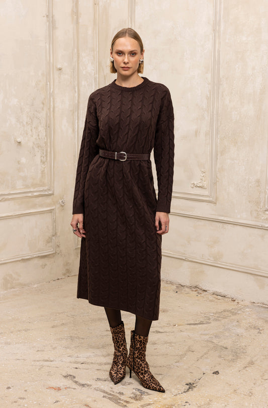 Hygge Midi Knit Dress Brown