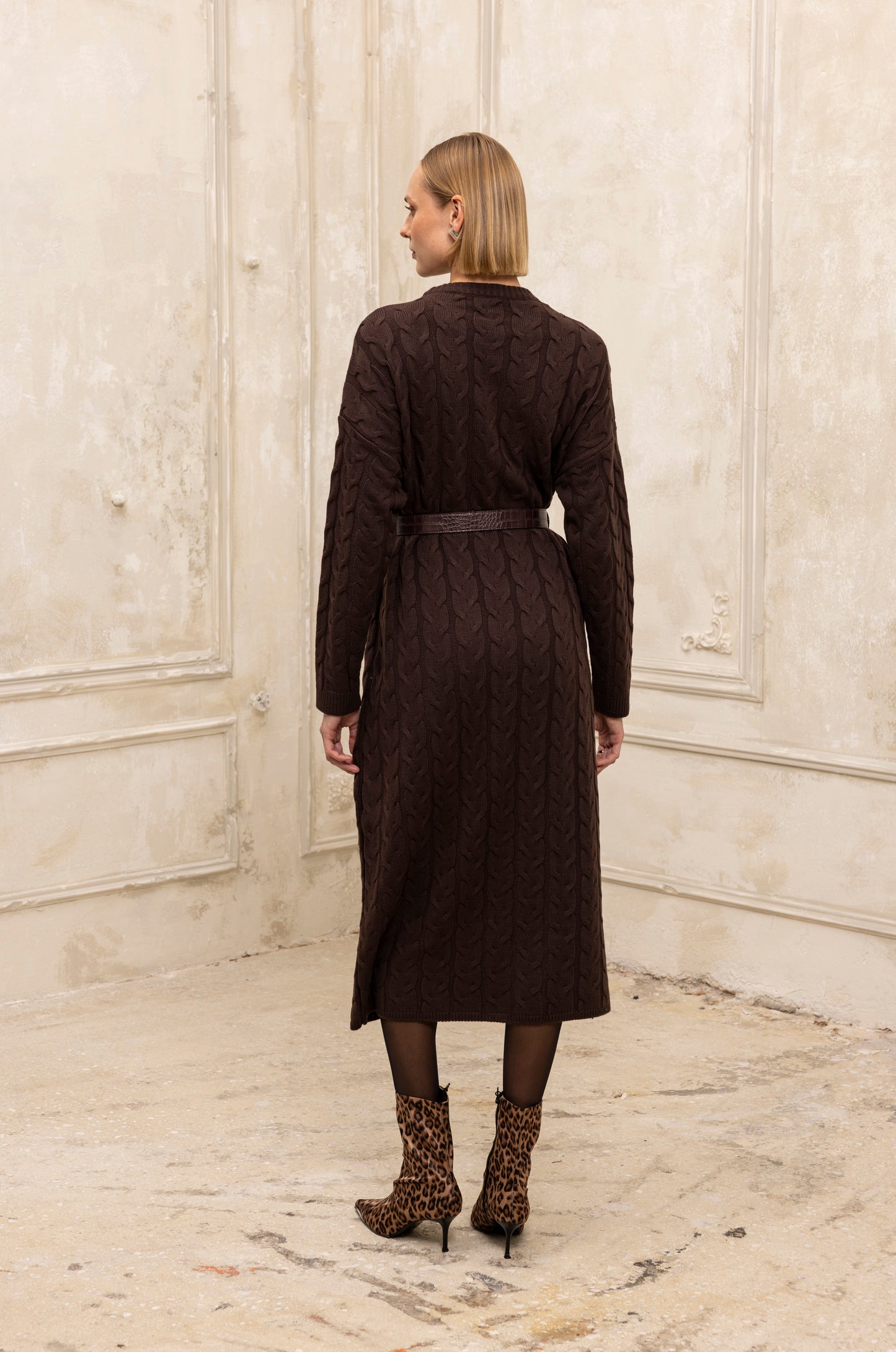 Hygge Midi Knit Dress Brown