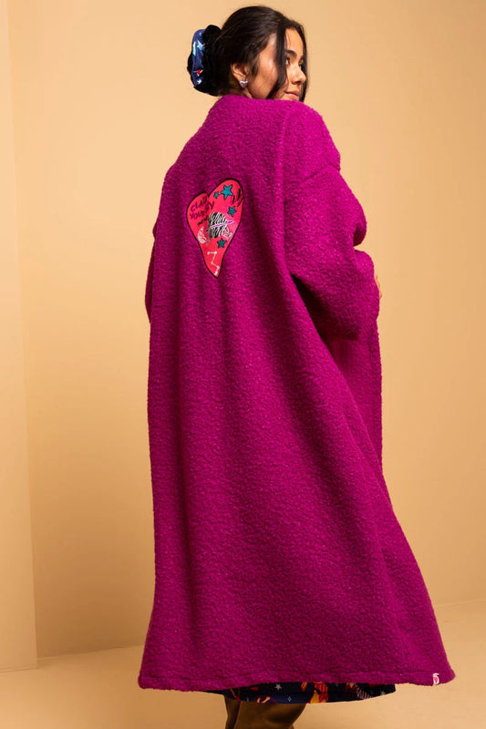 Bianca Coat Magenta Boucle Παλτό Embroidery Heart Petit Boutik