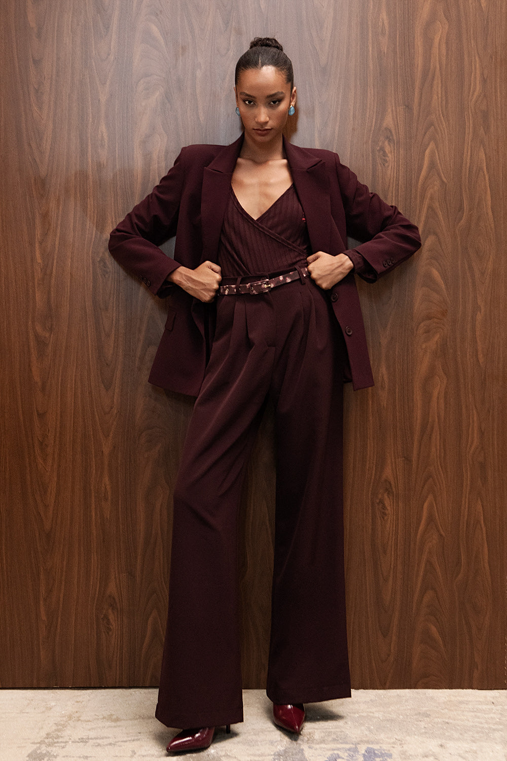 SCARLET BURGUNDY HIGH WAISTED PANTS