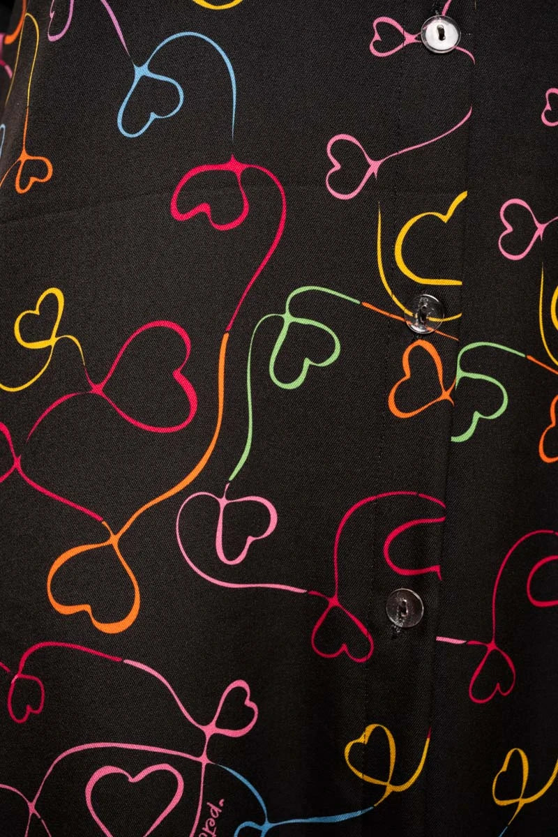 Saly Shirt Dress Black Connecting Hearts Σεμιζιέ Φόρεμα με Τσέπες & Ζώνη Petit Boutik