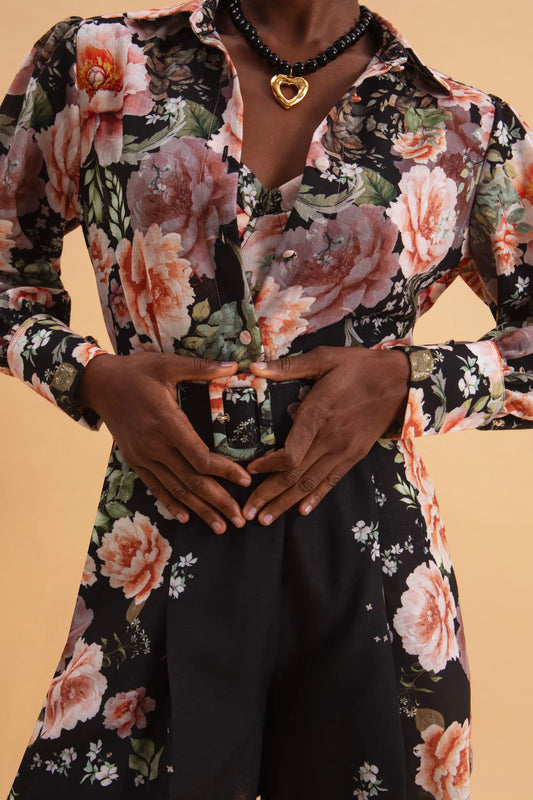PEONIES LOVE HIGH WAISTED LINEN SHORTS WITH BELT