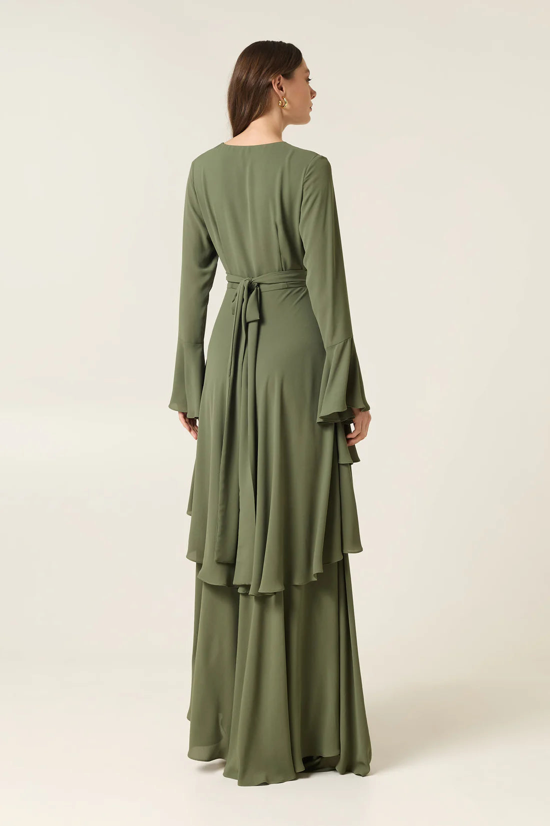 OLIVE MAXI DRESS WITH RUFFLES