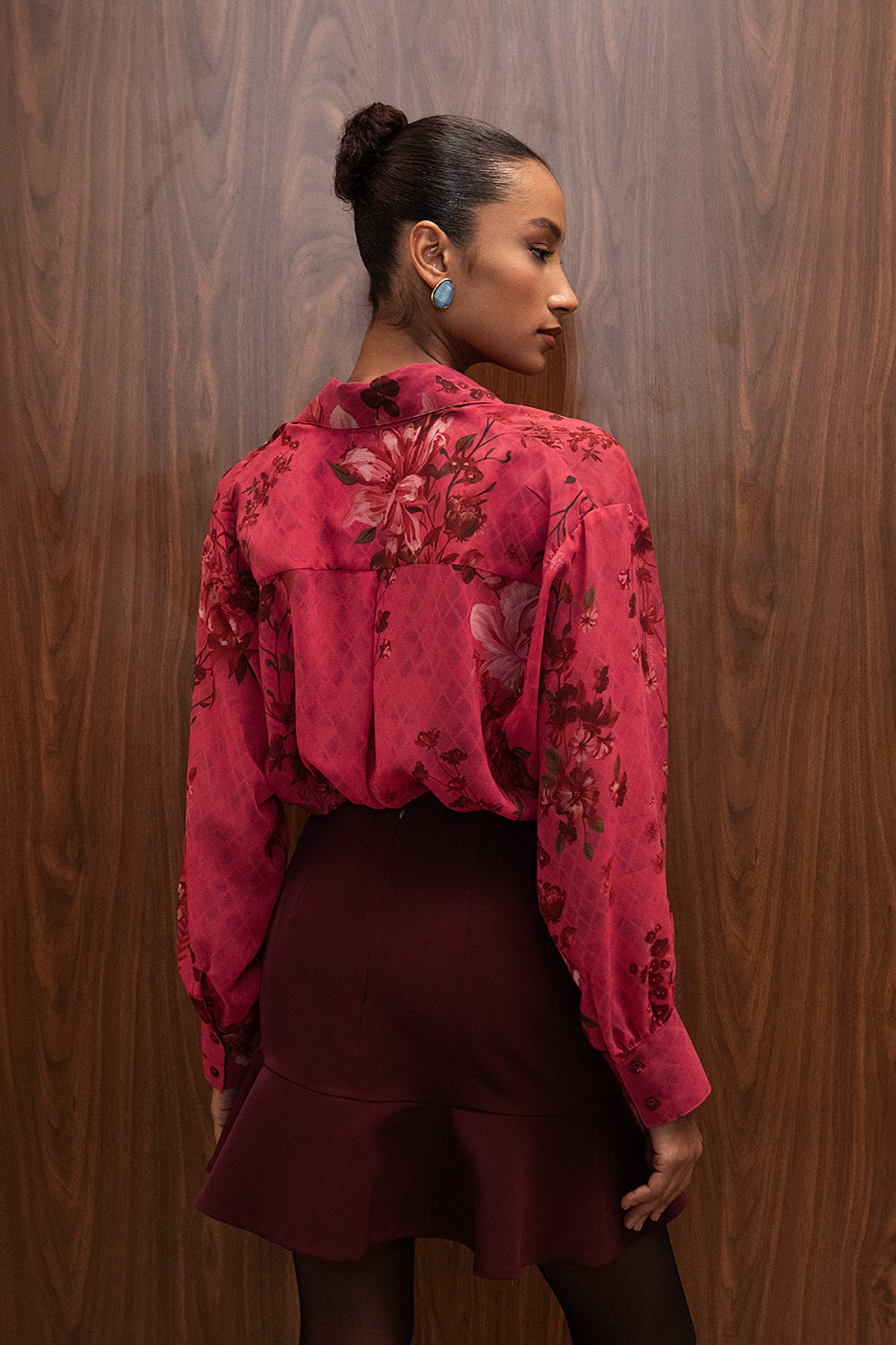 CORDELIA BURGUNDY MINI FLOUNCE SKIRT