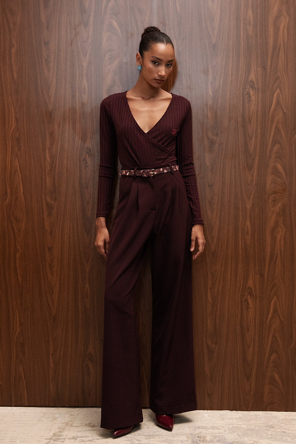 SCARLET BURGUNDY HIGH WAISTED PANTS