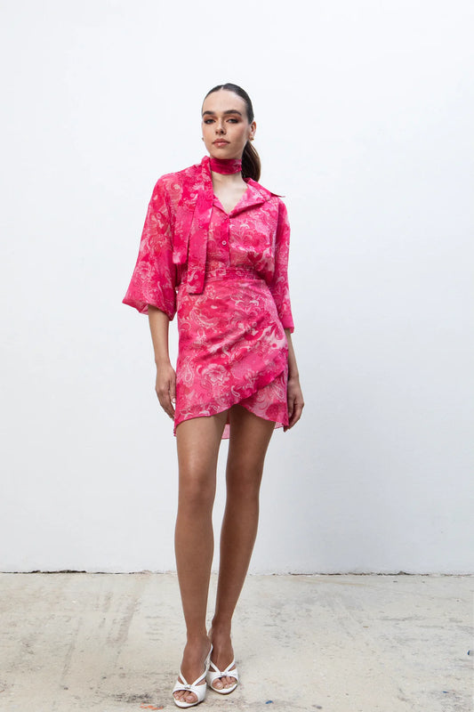 FUCHSIA PAISLEY MINI WRAP SKIRT