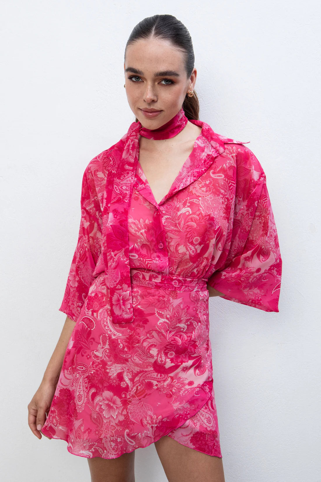 FUCHSIA PAISLEY MINI WRAP SKIRT