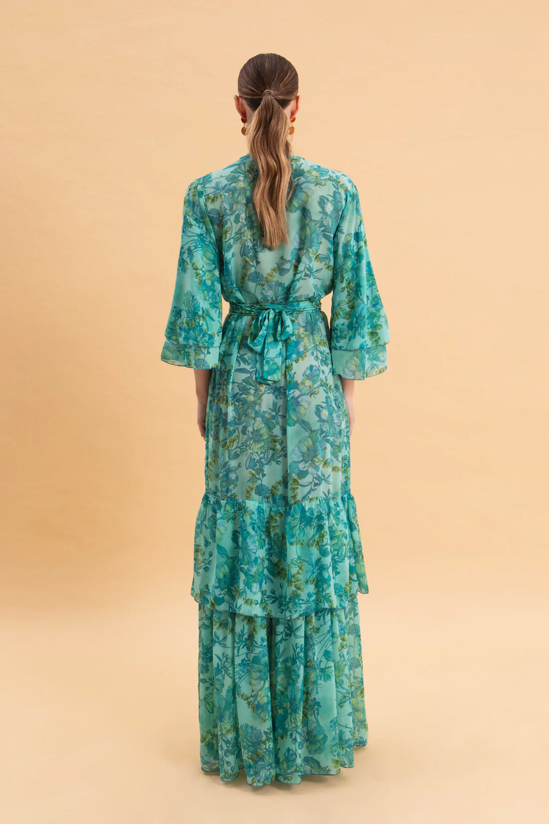 BOTANICAL BREEZE KIMONO DRESS WITH RUFFLES