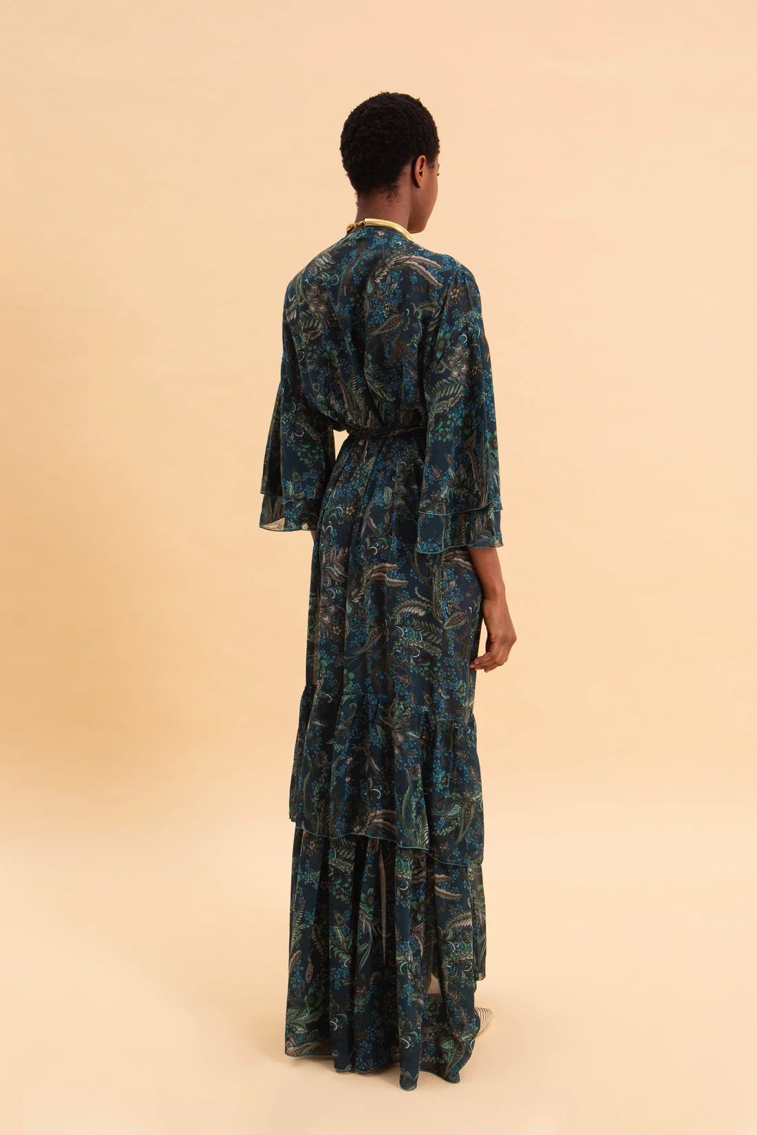 MYSTIC FOREST KIMONO DRESS WITH RUFFLES